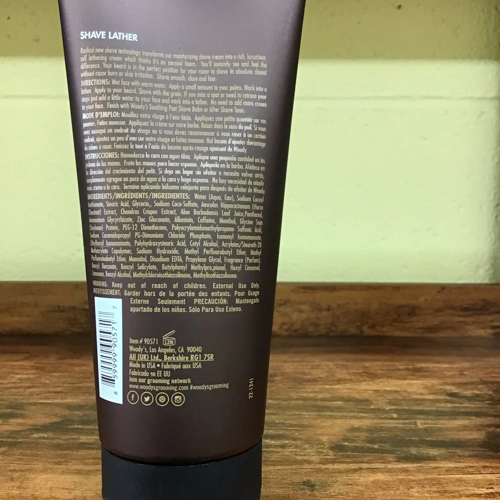 Woodys For Men‎ Shave Lather Moisturizing Cream 6 Oz Tube